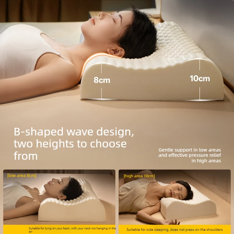 Natural Latex Contour Pillow for Adults, Thai Sourced 93% Latex Liquid Core, Honeycomb Ventilation and Soft Neck Support