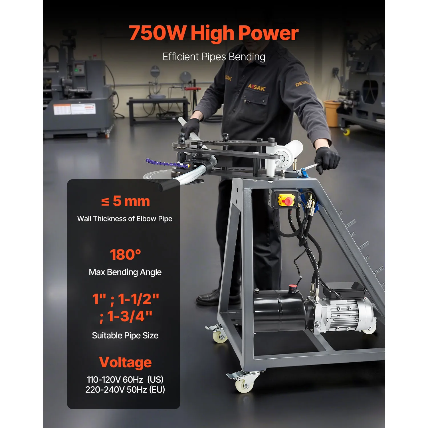 SucceBuy Electric Tube Bending Machine 750W Electric Tubing Bender w/ 6L Hydraulic Cylinder w/ 3 Dies for 1