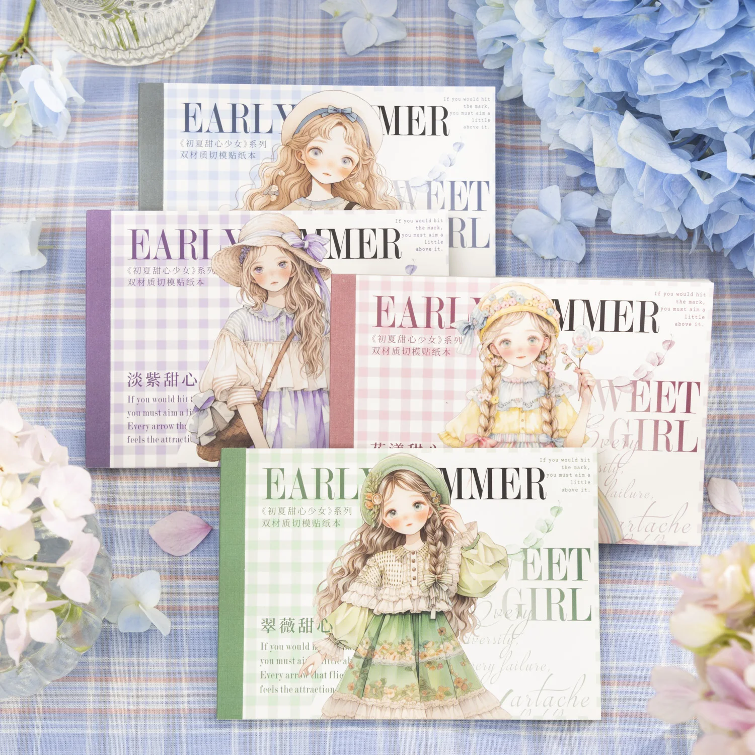 4 Style 20pcs/book Girl-themed Sticker Book Early Summer Sweetheart Series Dual-material Film Handbook DIY Decorative Foundation