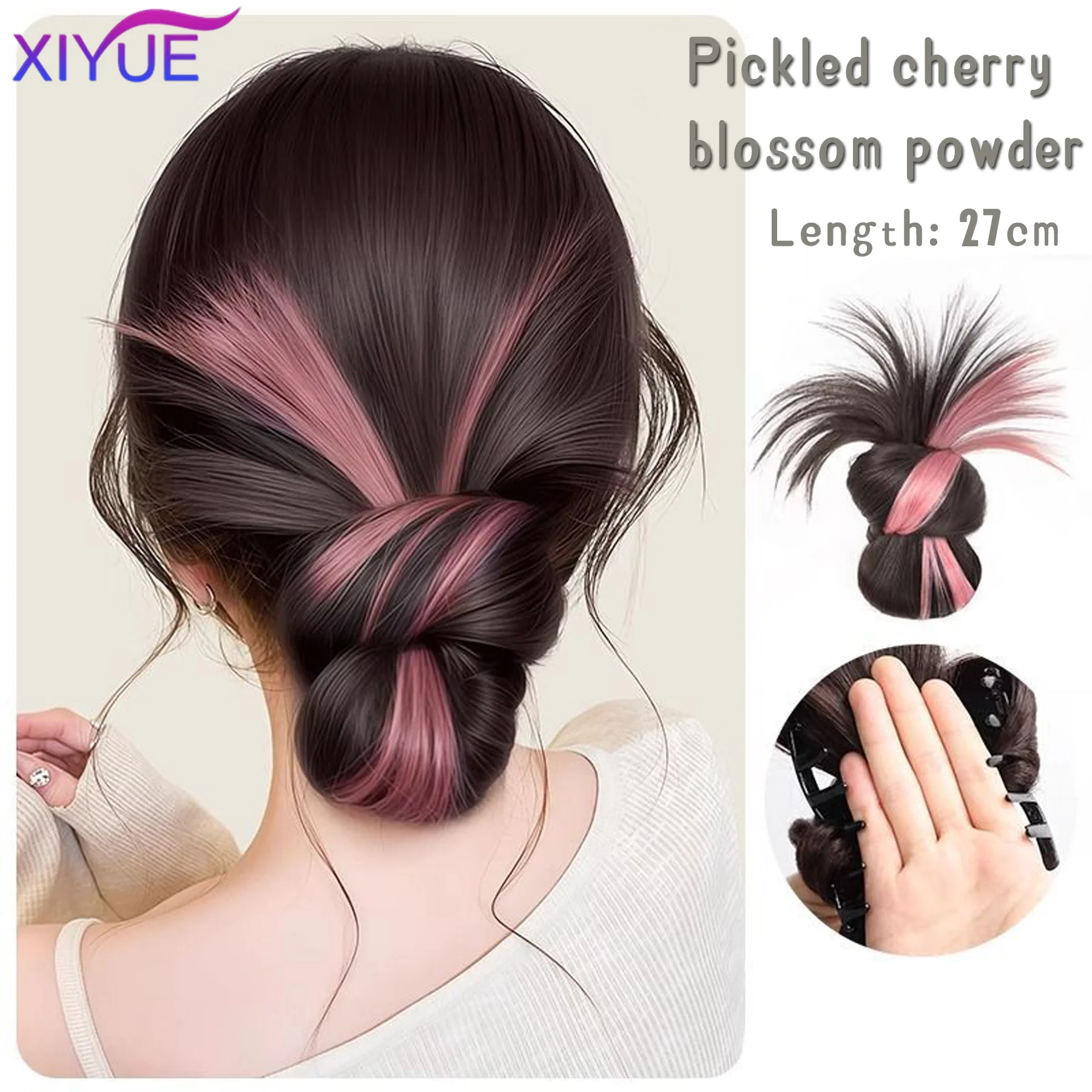Synthetic pink blue green Low-tied Chicken Feather Ball Head Claw Clip Bun Lazy Bun Wig Bag Hair Accessories Suitable For Women