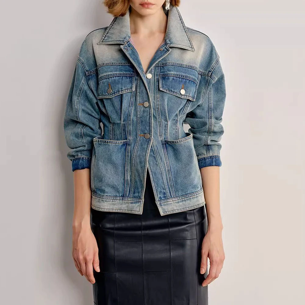 معطف ربيعي وخريفي بتصميم عتيق من قماش الدنيم المغسول لعام 2025 سترة جديدة صغيرة فضفاضة غير رسمية jaqueta feminino jens #5