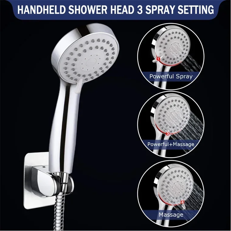 American Style Showerhead Set with Concealed Bracket, Three-way Splitter with Socket, Top Spray Dual Showerhead Combination Set