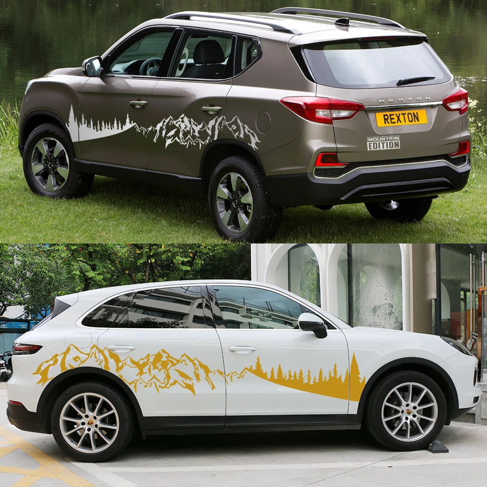 Car Door Side Stickers For Ssangyong Rexton W G4 2017 2022 Majestic Mountain Forest Geaphics Vinyl Film Decal Auto Accessories