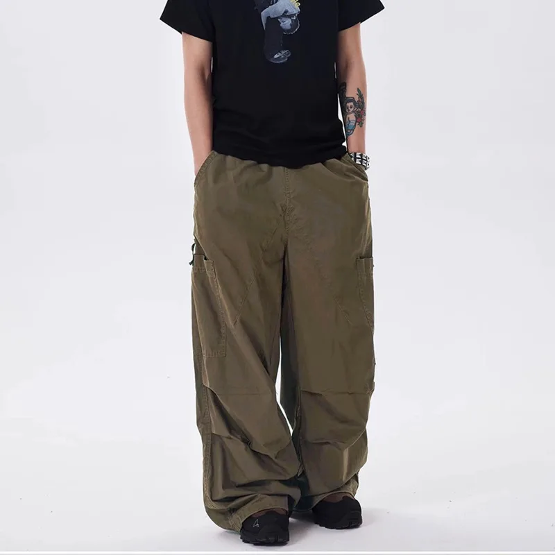 OR FL Pull Rope American Parachute 100 Cotton Women Cargo Trousers Trendy Brand Retro Baggy Short Stature Slacks Wide Leg Pants