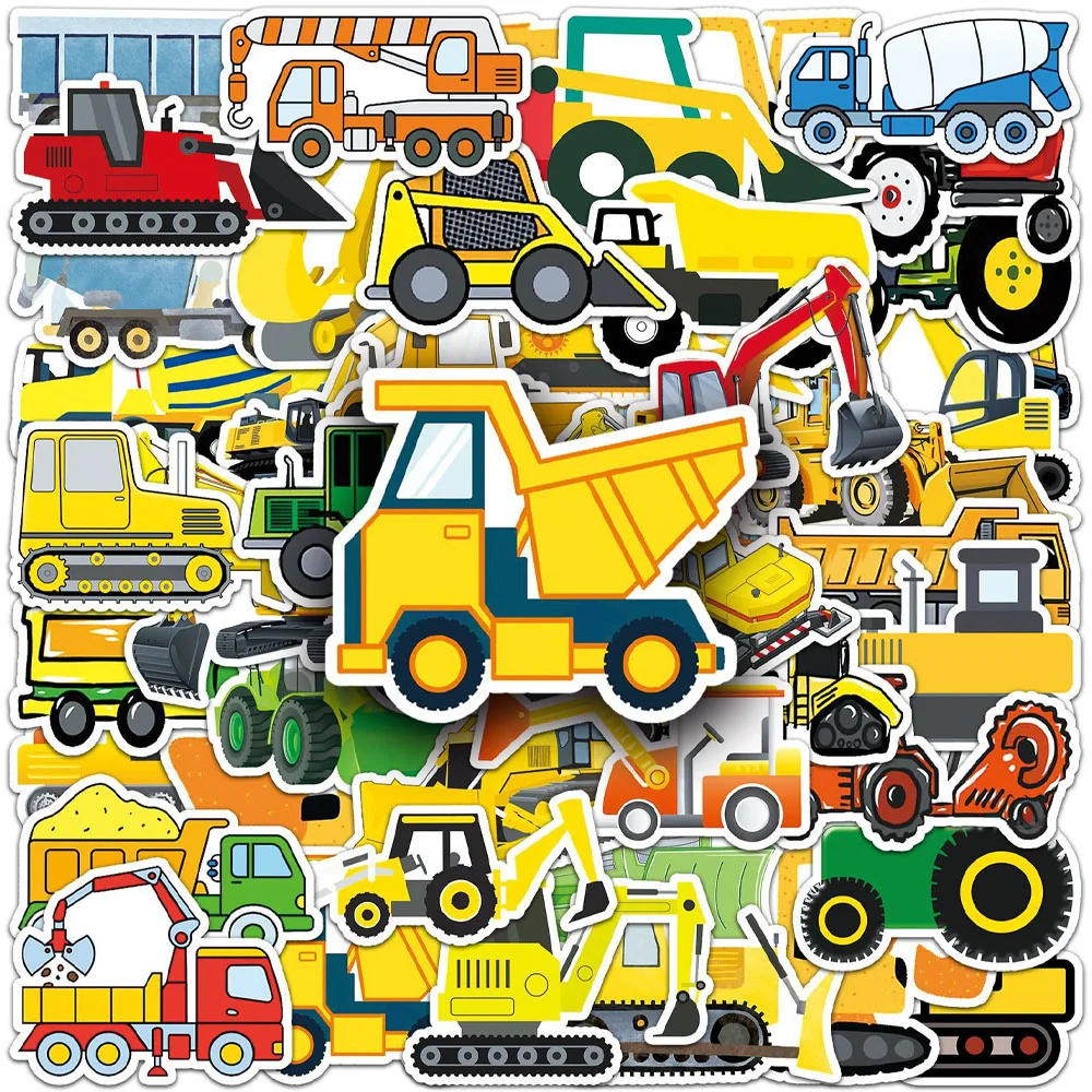 50pcs Engineering vehicleTruck Graffiti Sticker Waterproof Luggage Laptop Scooter Water Cup Refrigerator Stickers