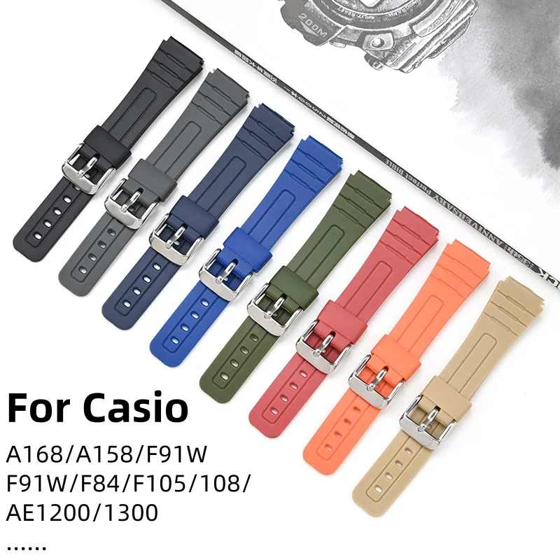 18mm TPU RESIN watch strap Matte multi-color watchband Square buckle bracelet for Casio F91W/F84/F105/108/A158/168/AE1200/1300