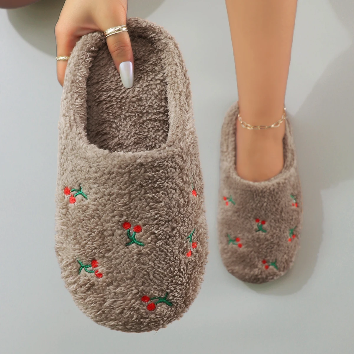 Women Shoes Winter - Chaussons d'intérieur chauds pour femmes, brodés