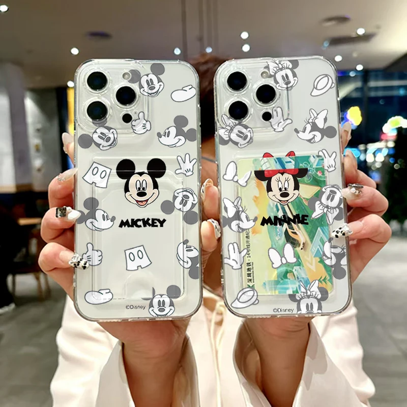 

Couple Mickey Mouse Minnie Disney Phone Case for iPhone 11 12 13 14 15 16 Pro Max Plus X XS XR Mini Cartoon Card pocket Cover