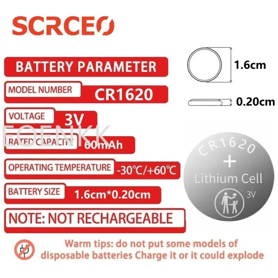 High-Capacity 100PCS 60mAh CR1620 3V Lithium Battery LM1620 BR1620 ECR1620 KCR1620 Coin Cells Watch Toys CR 1620 Batteries