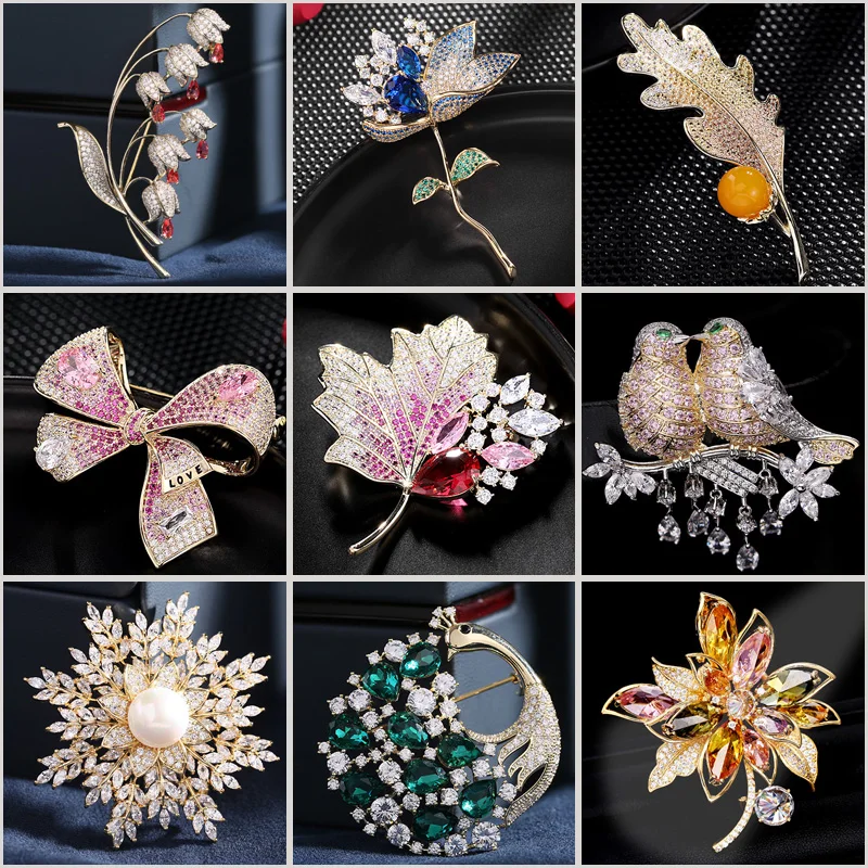 

Shine AAA Cubic Zirconia Corsage Women Coat Accessories Cardigan Pins Maple Leaves Bow Snowflake Brooches Wholesale Jewelry Gift