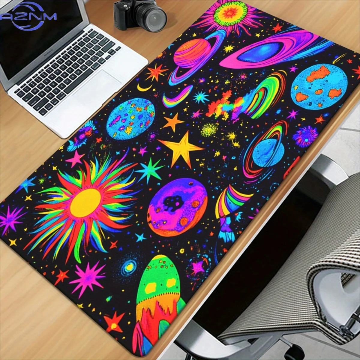 1pc XXL Cosmic Scene Desk Mat with Colorful Planets & Stars HD Print - Multi-Functional Gaming Mouse Pad & Keyboard Mat for PC,