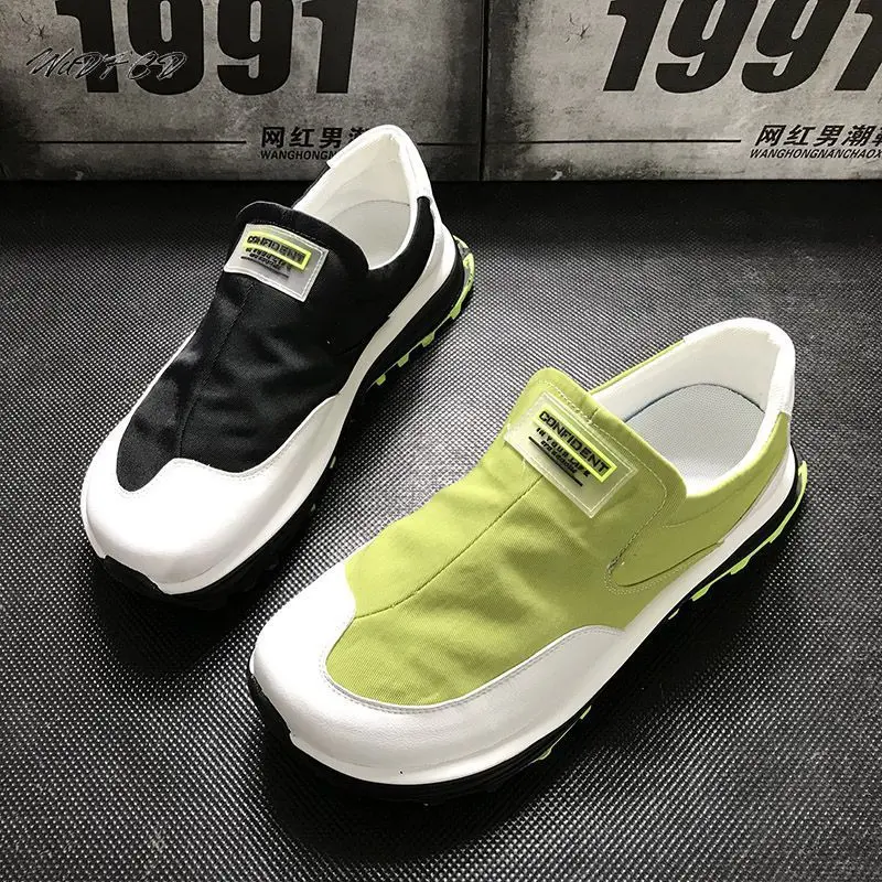 Loafers Men Sneakers Casual Fashion Easy Matching Mixed Colors Canvas Breathable Height Increased Flat Platform Board Shoes