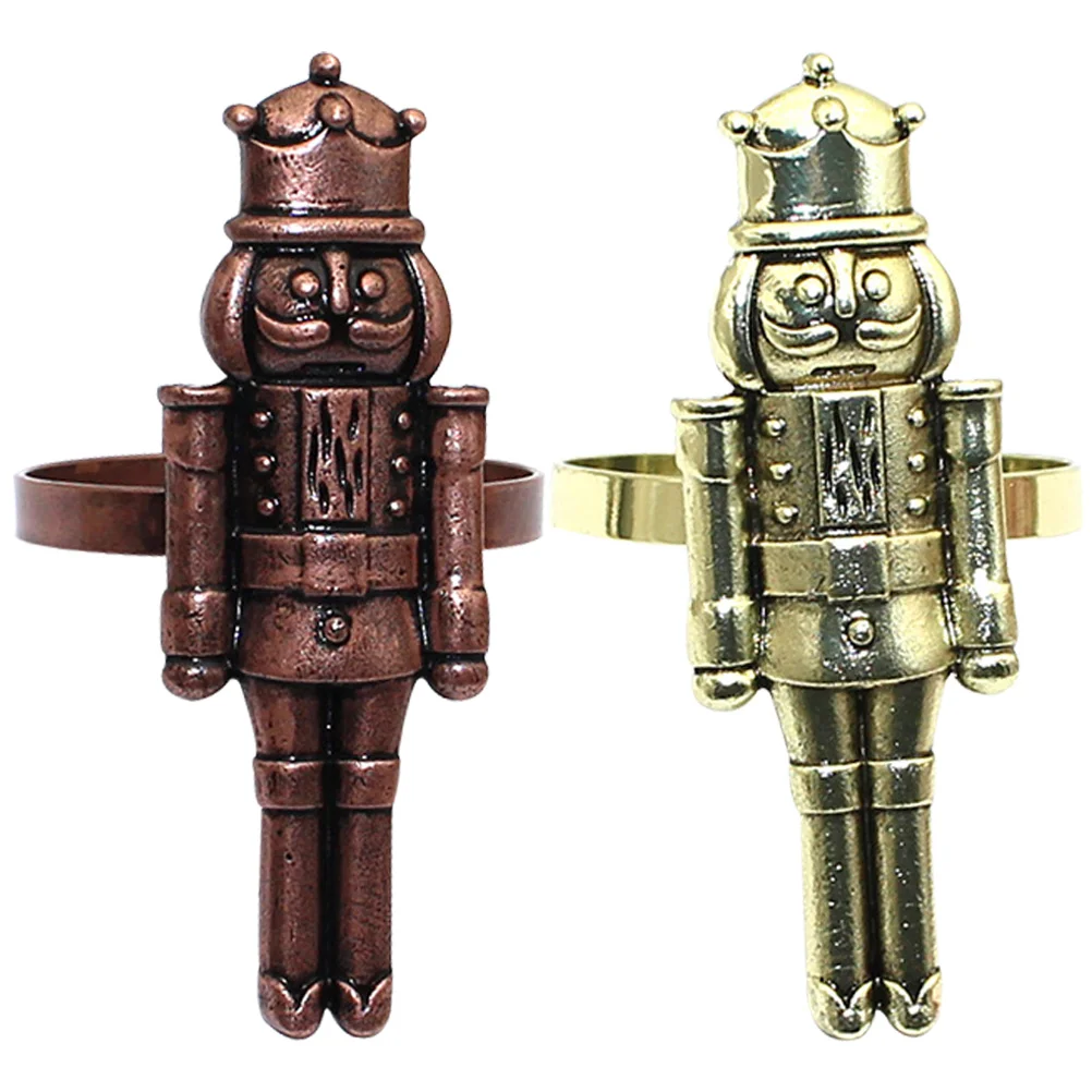 

2 Pcs Decorate Walnut Napkin Rings Banquet Decorative Buckles Metal Nutcracker Holders Adornment