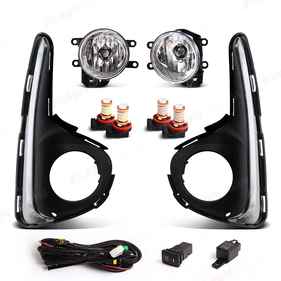 Car Front Bumper Fog Lamp For Toyota Yaris Vitz 2018 2019 2020 US Type Daytime Running Lights Fog Light Frame Cover Chrome Trim
