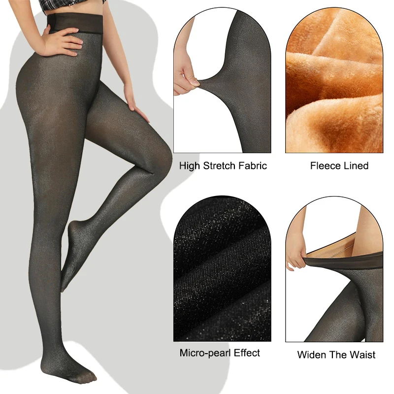 النساء صوف مبطن الجوارب وهمية شفافة جوارب طويلة دافئة طماق لامع سميكة الجوارب الدافئة لفصل الشتاء الجوارب الحرارية سلس