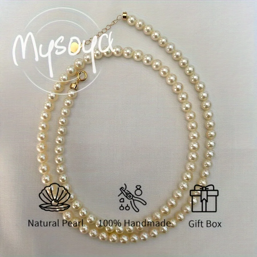 

Mysoya Ak Freshwater Pearl Necklace with Gold Extension Chain, 4-4.5mm Pearls with Gift Box for Him Her for Birthdays, Weddings