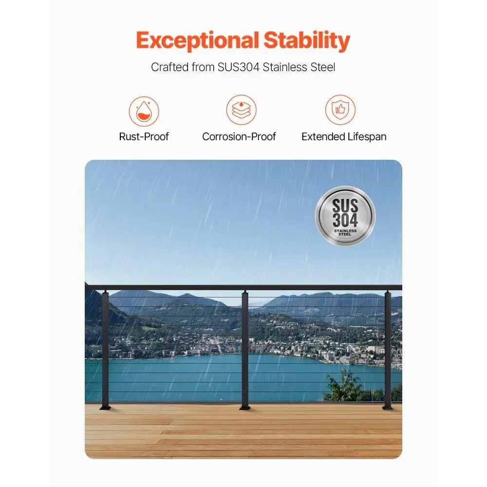 Stainless Steel Railing Post Kit for Level Deck and Stairs 42x2x2 Inch Pre-Drilled Handrail with Mounting Bracket Black Finish