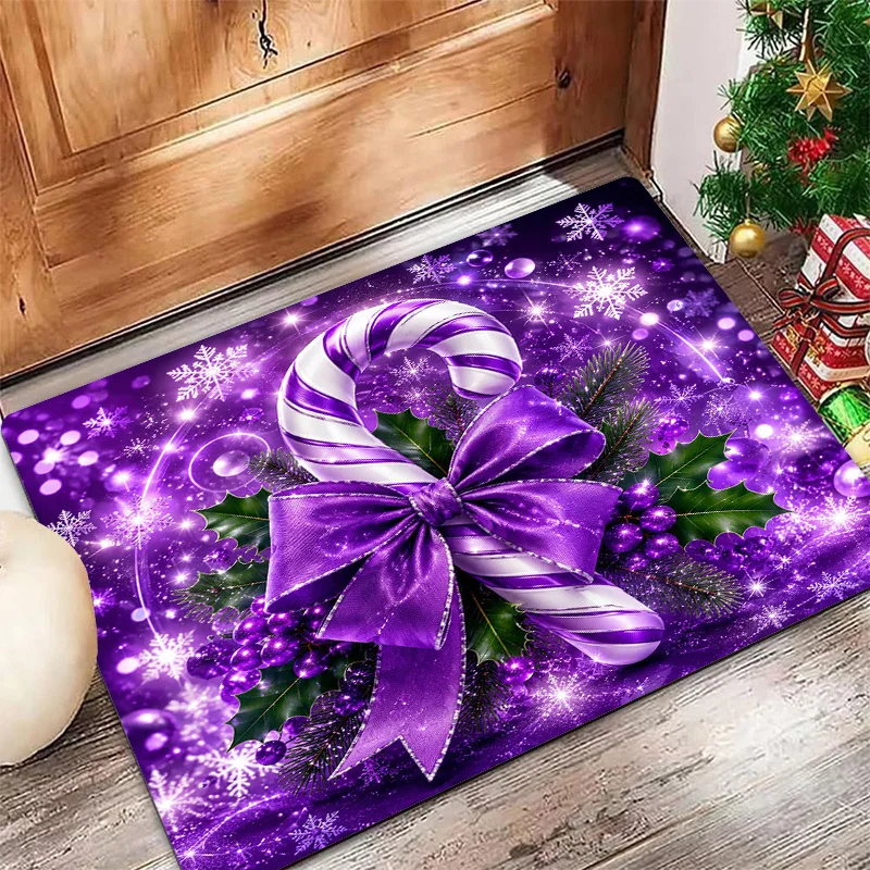 Black White Tree Merry Christmas Rug Checkerboard Border Red Green Star  Non Slip Carpet For Modern Style Home Entrance Decor