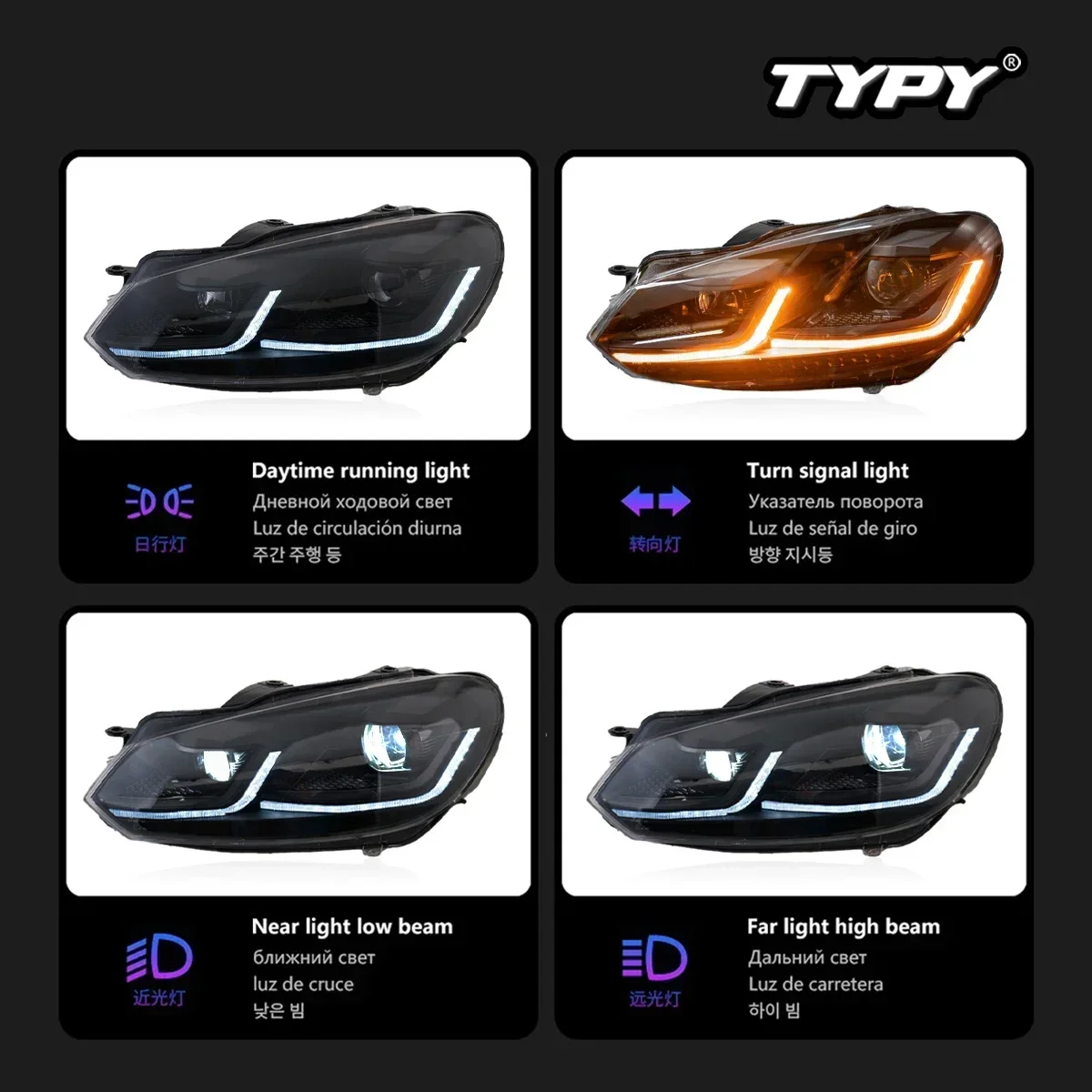 

TYPY Car Lights For VW Golf 6 Headlamp Mk6 LED Projetor head Lamp Daytime Running Light 2009-2012 Automotive Accessories