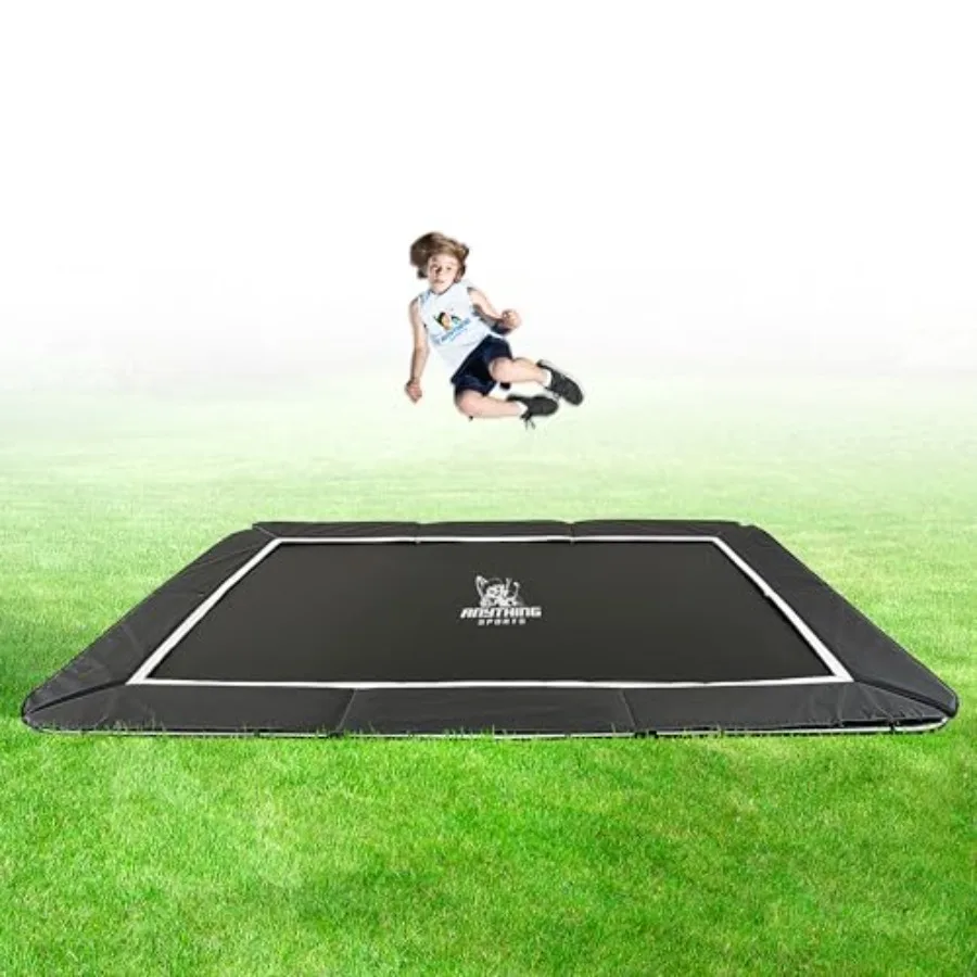 

Rectangular In-Ground Trampoline Heavy-Duty Galvanized Steel Frame Black Jumping Mat Flush-to-Ground Installation Weather-Resis