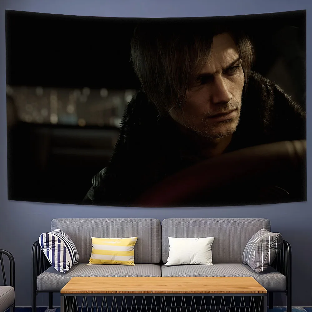 L-Leon K-Kennedy Poster, bedruckter Wandteppich, R-Resident E-Evil, Hippie-Stil, Wandbehang, Heimdekoration, ästhetischer Hintergrundstoff für den Raum