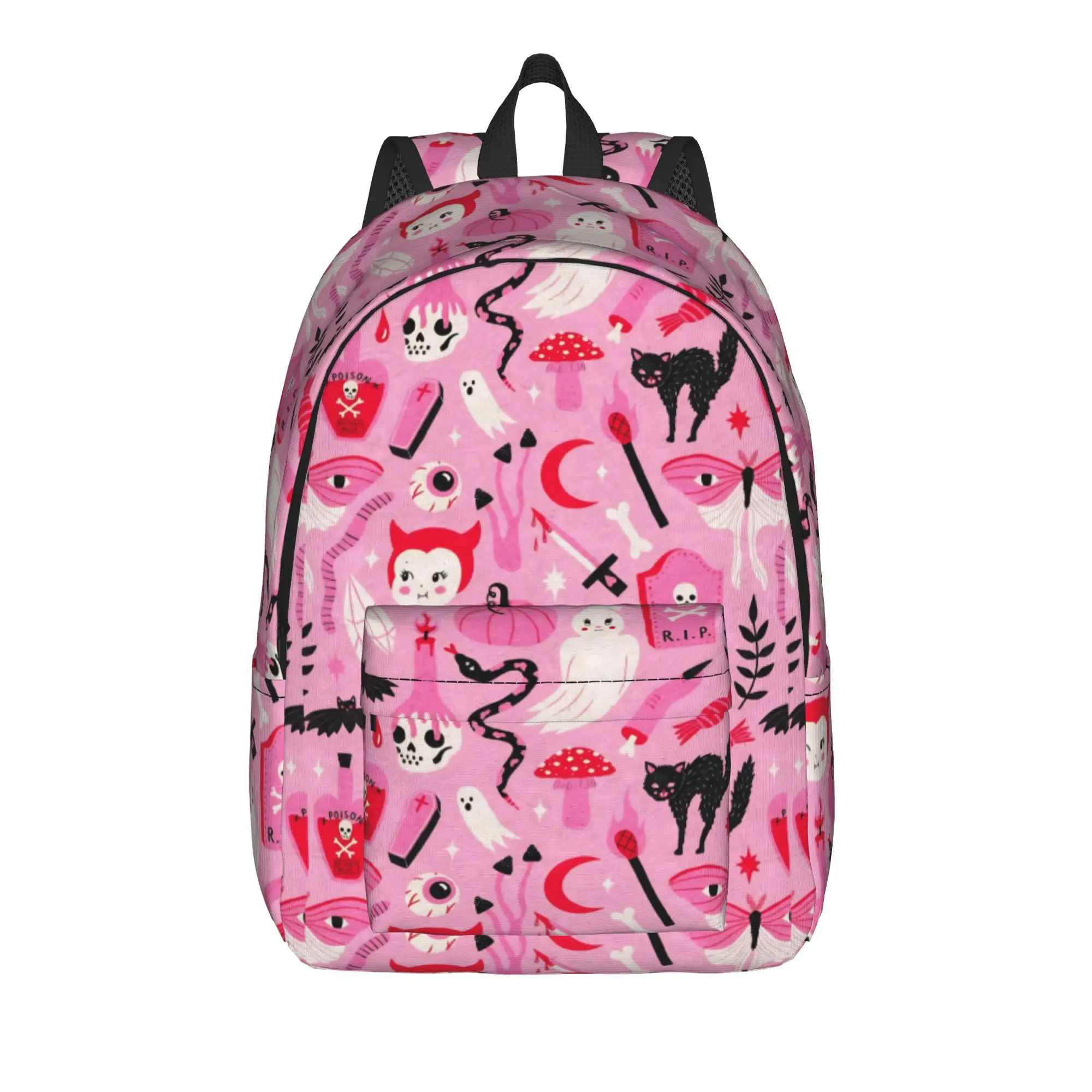 Halloween Gothic Classical Backpack Gift Student Work Bubblegum Goth Pink Daypack for Men Women College Canvas Bags