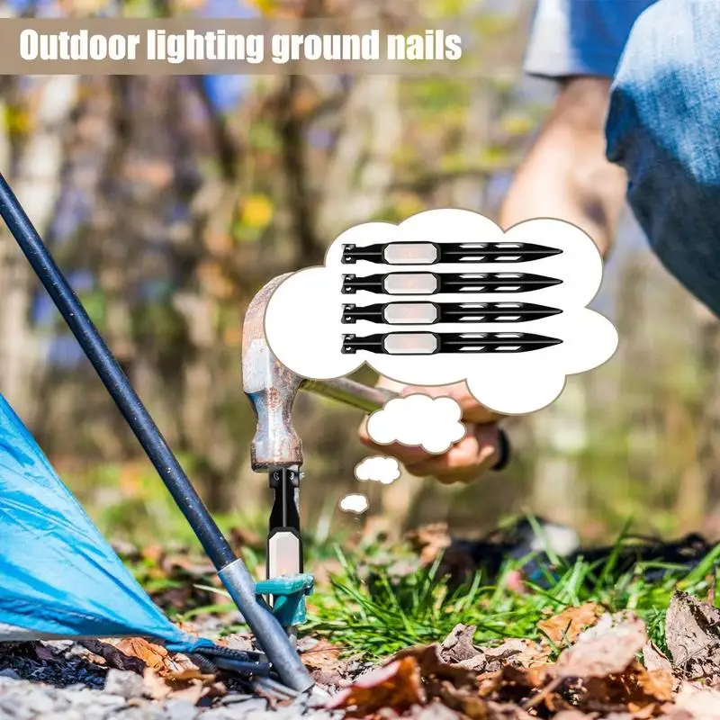 Tent Stakes 4PCS Ground Spikes With LED Light V-Shaped Tent Nails Ground Anchors For Hiking Camping Picnic Shelter