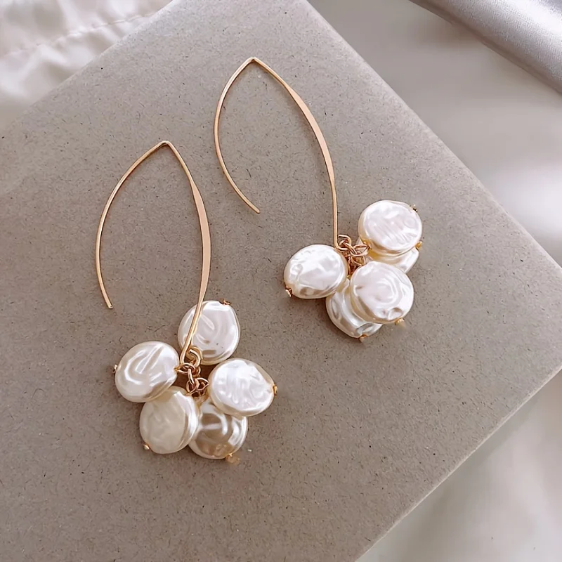 

A Pair of Simple Elegant Earrings for Women, Faux Pearl Dangle Earrings, Perfect for Daily Commute & Casual Wear