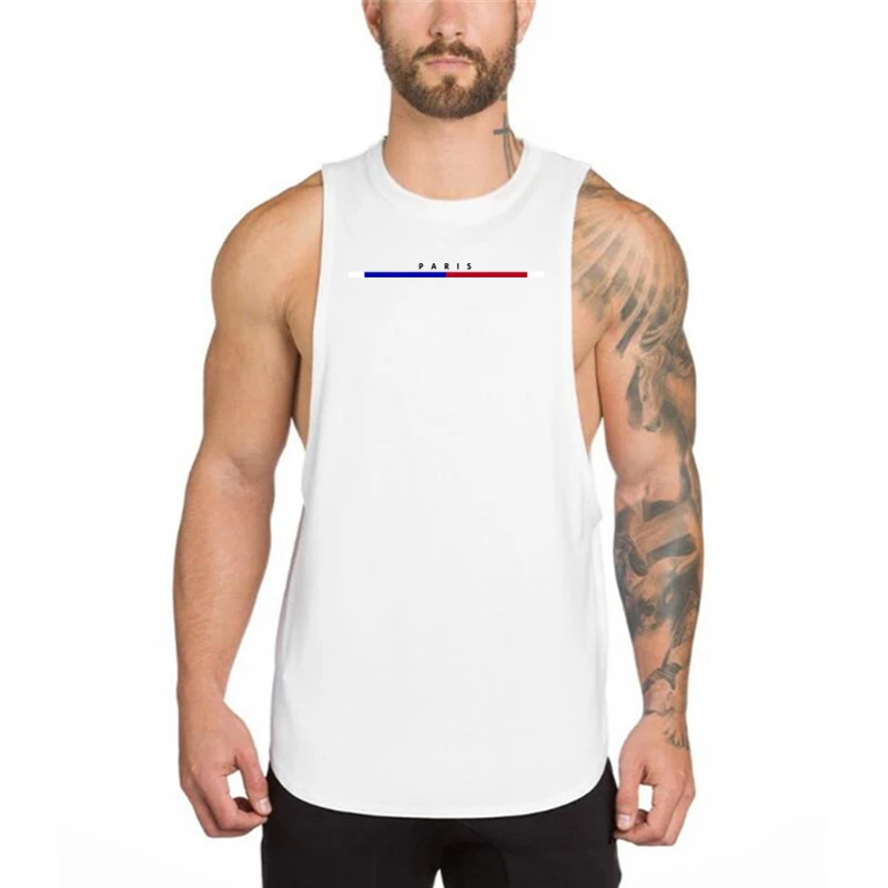 Mode Paris Print Gym Workout Muskel ärmelloses Hemd Lauf westen Herren Bodybuilding Fitness Sport Tanktops lose Unterhemden