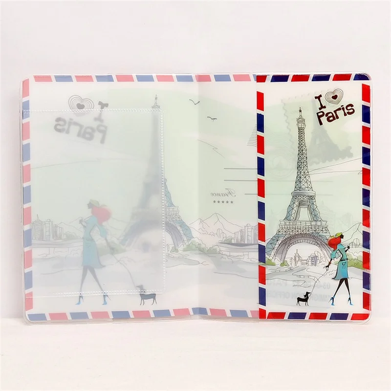 Eiffel Tower Statue of Liberty Passport Protective Cover PVC Waterproof ID Card Holder Travel Document Case Thin Passport Holder