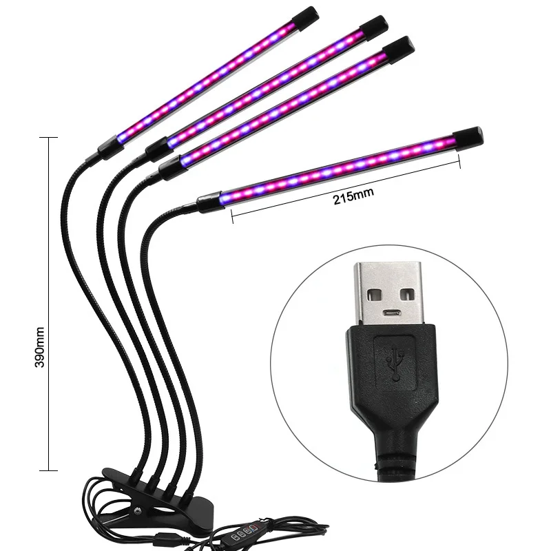 Phytolampe de croissance de semis à 5 têtes, alimentation USB 150 LED, éclairage pour plantes d'intérieur, fleurs, tente de croissance