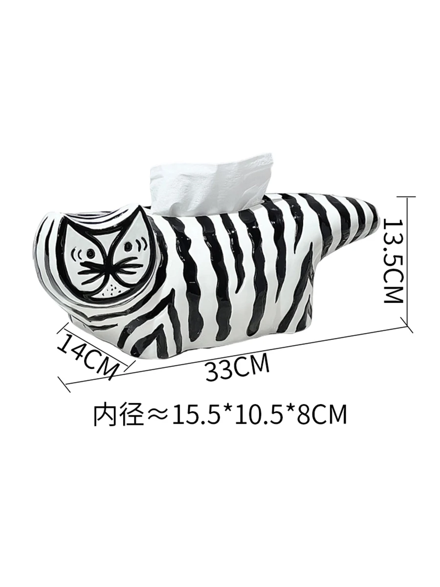 

Creative high-value striped cat ceramic tissue box Modern light luxury high-end pumping paper box Living room napkin paper