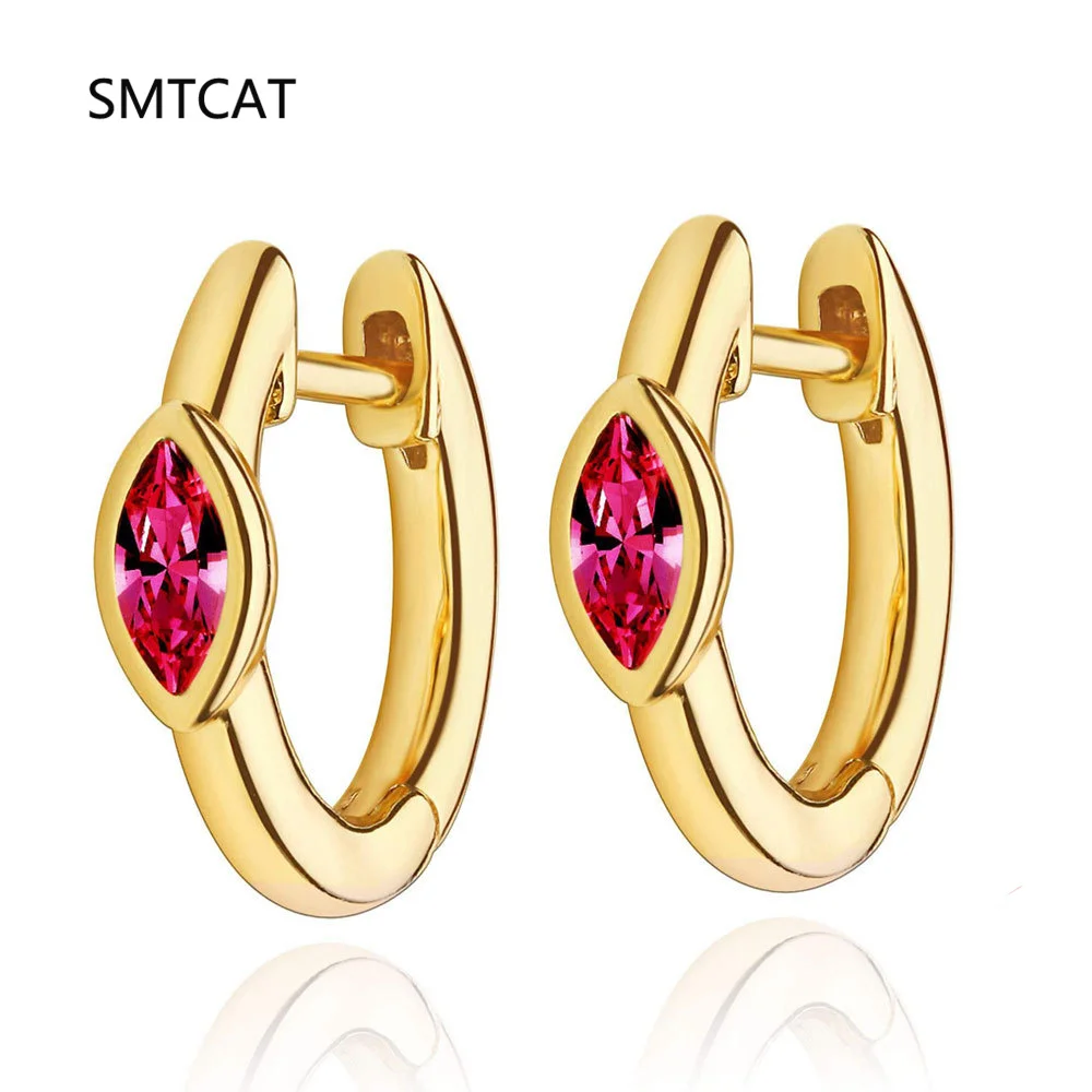 Mariquesa Cut Created Red Ruby 925 Sterling Silver Geometric Hoop Earring for Women Statement Gemstone Jewelry Creole Huggies
