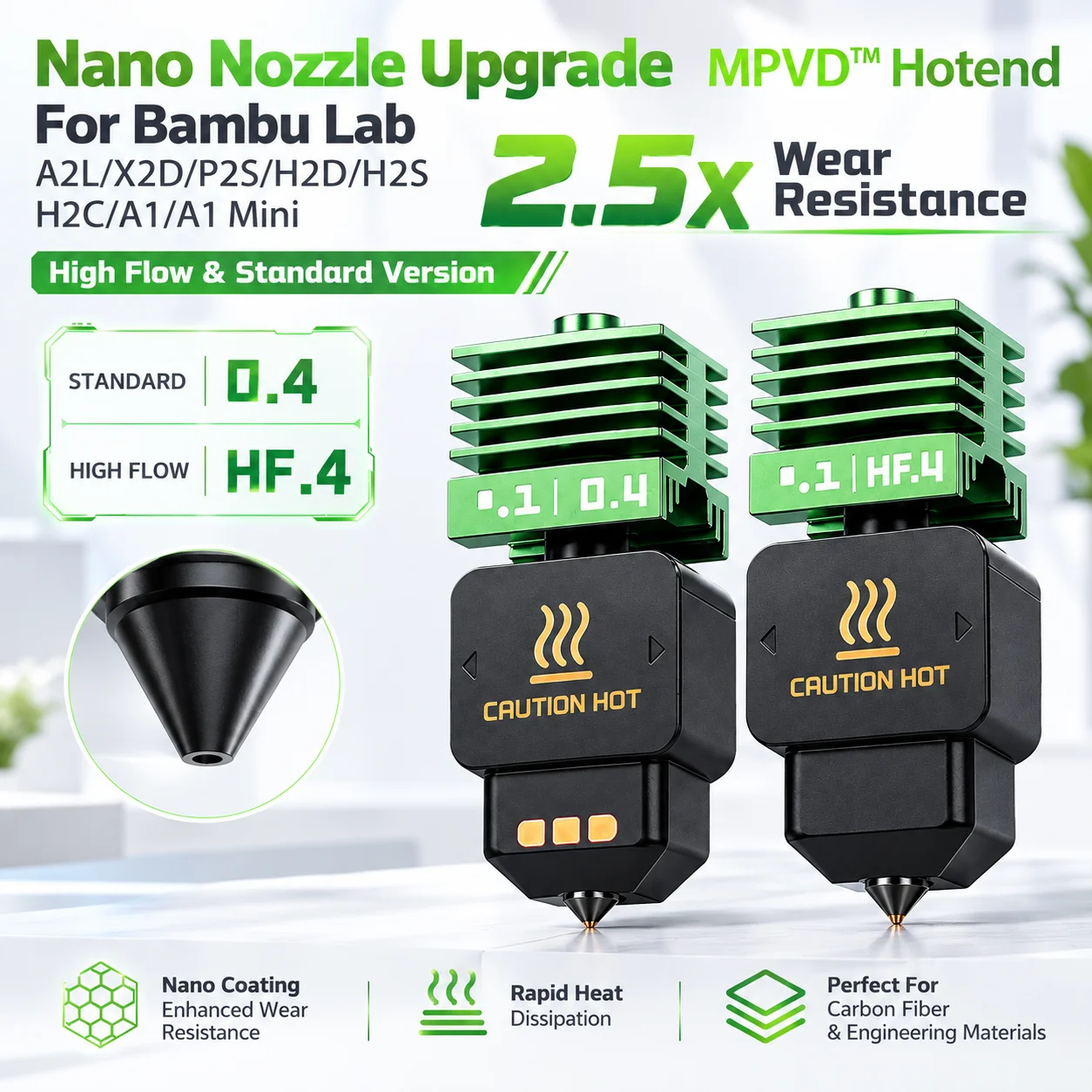 MPVD ™   Hotend für Bambu Lab A1 X2D Hotend A2L Hotend A1 H2C P2S H2D H2S Düsen-Upgrade Antihaft-Filament Hohe Härte Langlebig