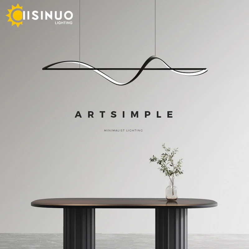 Minimalist Pendant Lighting LED Hanging Adjustable Dimmable Linear Chandelier with Remote for Kitchen Bedroom Dining Living Room