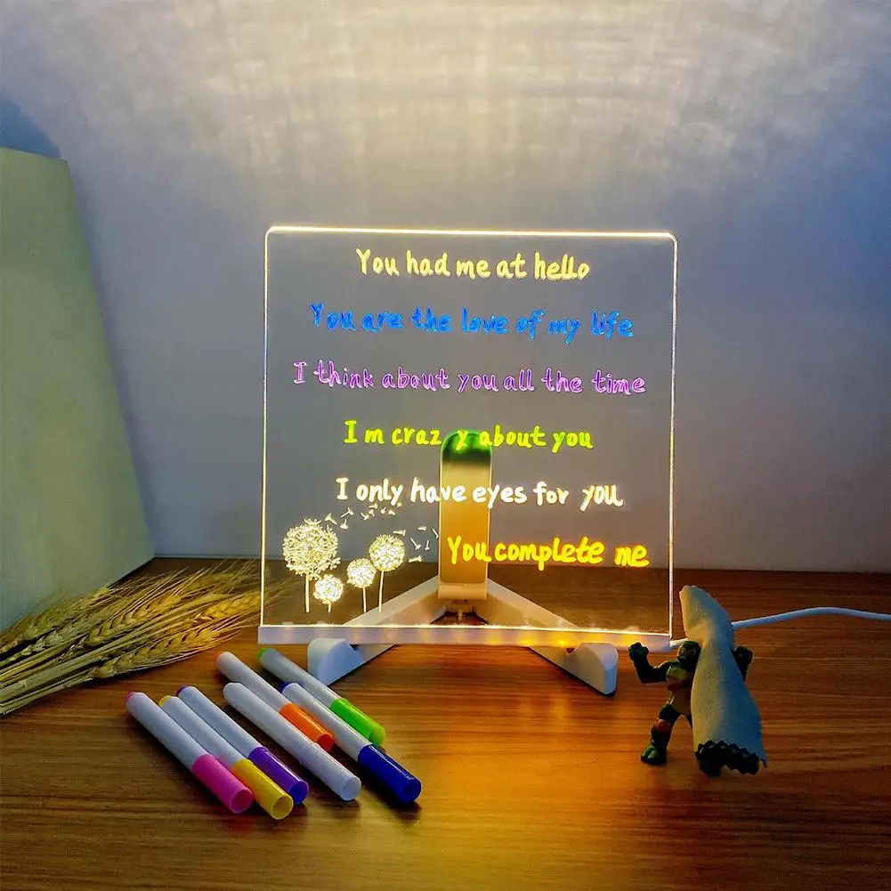 LED Letter Message Board With 7 Colorful Pens Light Up Dry Erase Board with Light Glow Memo Board for Office School Home