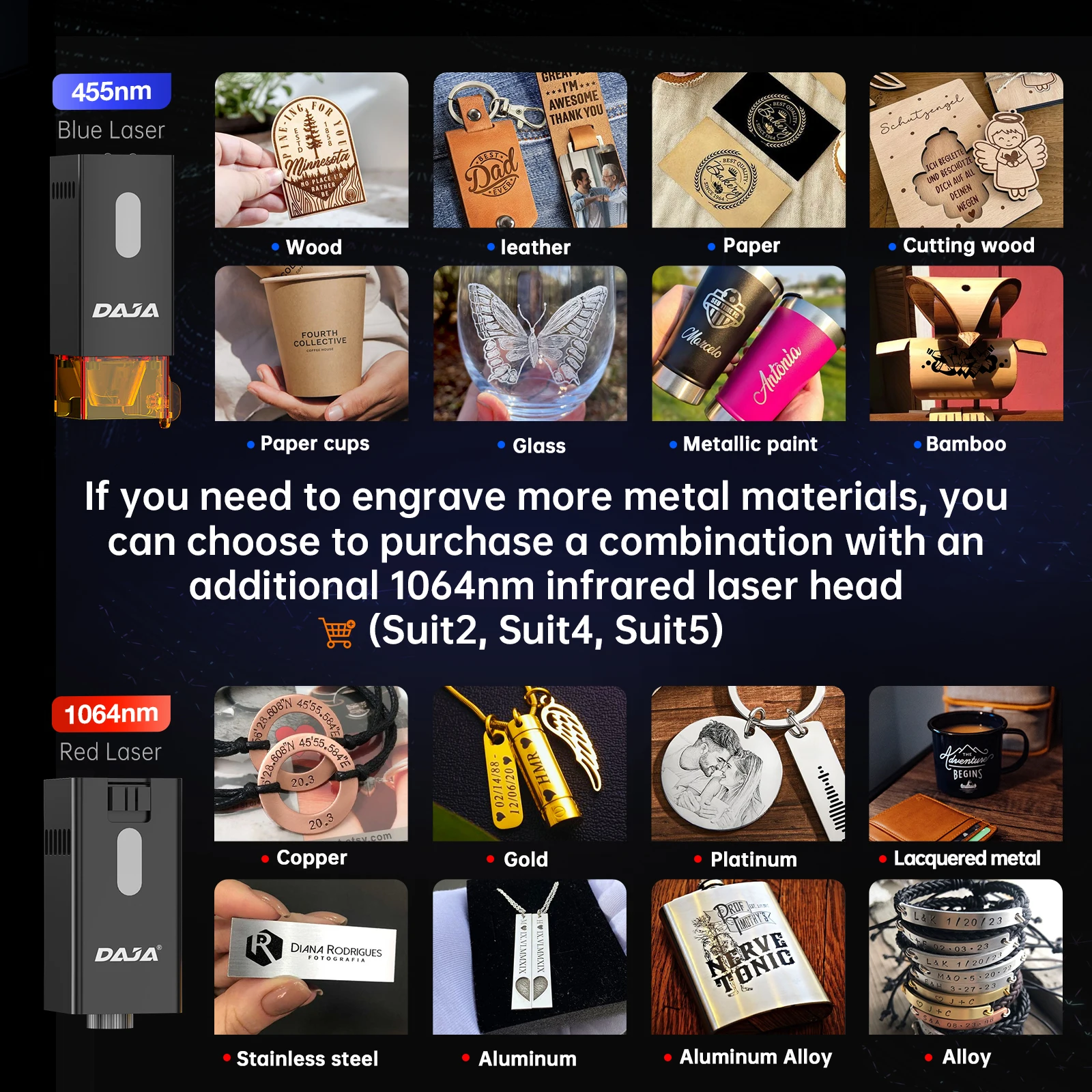 DAJA DJ6 Pro آلة النقش بالليزر المحمولة الصغيرة عالية الطاقة باستخدام الحاسب الآلي قطع آلة الحفر للمعادن الخشب الاكريليك الجلود الزجاج البلاستيك