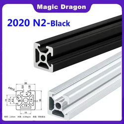 1PC 2020N2 European standard double-sided slotted 3D printer black industrial aluminum alloy profile 20*20 slotted on both sides