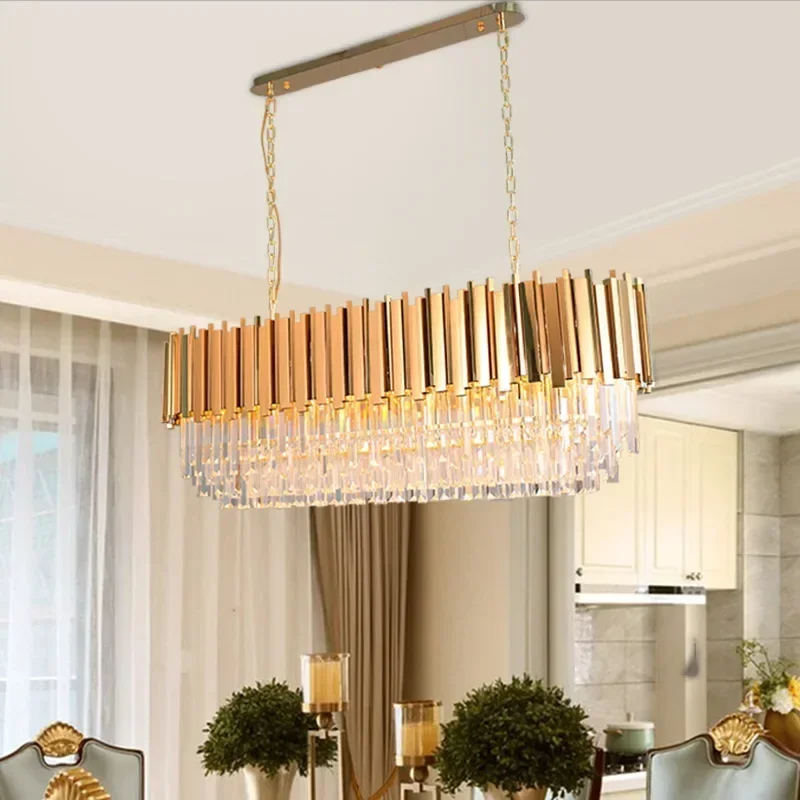 

Modern Luxury K9 Crystal Pendant Light Golden Double Layers Lustre Chandelier Home Decor Living Room Lighting Fixtures