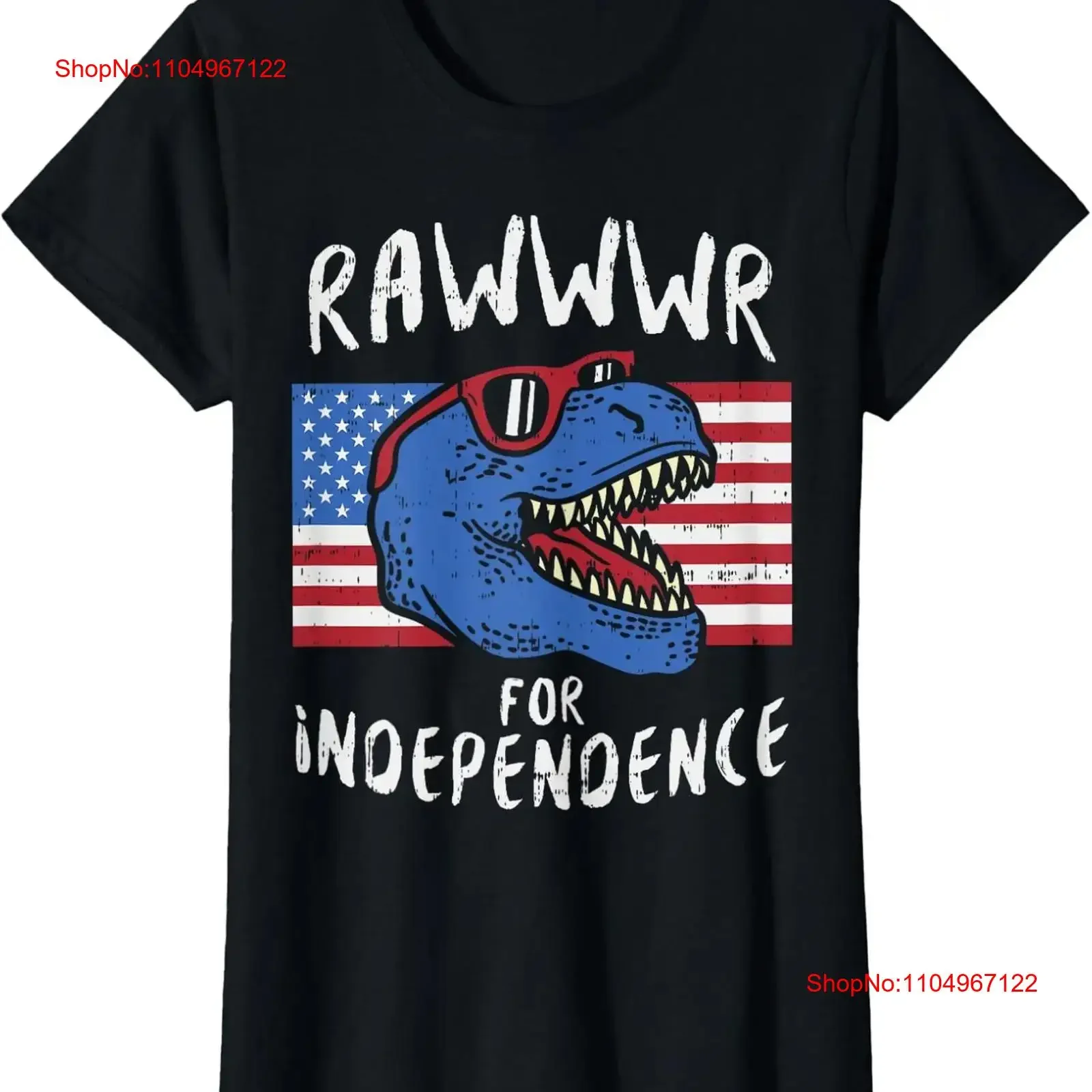 Rawr For Independence Trex divertido diseño de dinosaurio camiseta de cuello redondo para mujer vintage lavado transpirable Unisex ropa de calle versátil