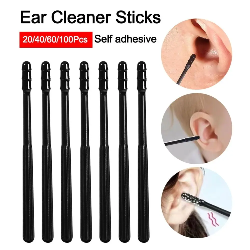 20/40/60/100Pcs Disposable Ear Cleaner Sticks 360-degree Rotation Self-adhesive Sticky Ear Stick Soft Ear Cotton Swabs