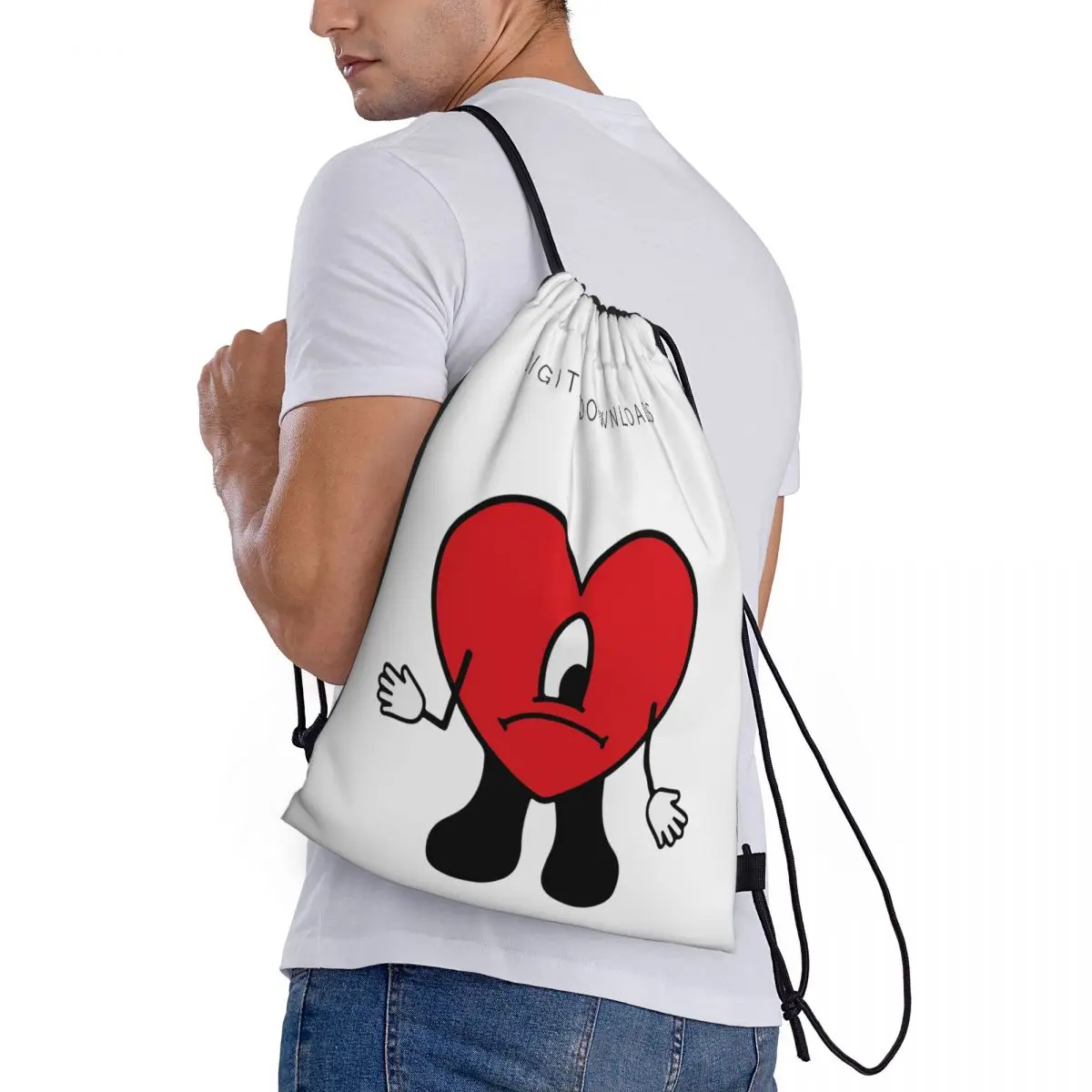

Bad Bunny Rapper Reggaeton Artist Backpacks Fashion Drawstring Bundle Pocket Sports Bag Book Bags for Travel Students