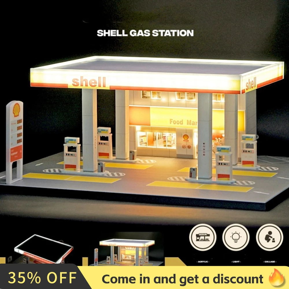 1/64 Diorama Tankstation Model LED Verlichting Stad Display Model Achtergrond Display Scène Model Collectie Speelgoed Geschenken