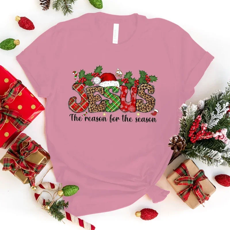 New Christmas Jesus The Reason for The Season Letter Print Clothes Women Summer Short Sleeve Fashion Summer Casual T-Shirt