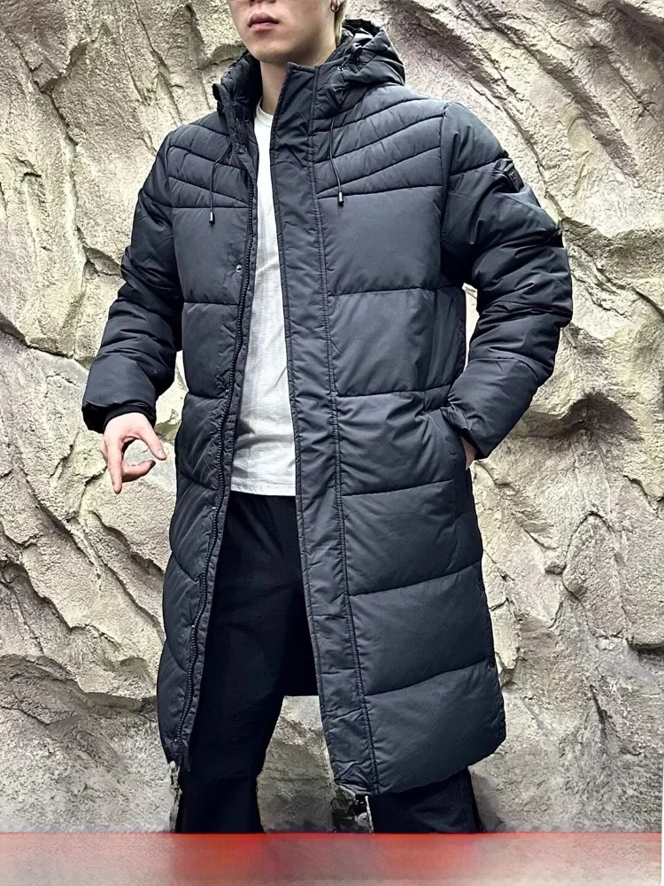 

Men's Winter Thiened Warm Hooded Cotton Jaet Versatile Long Sle Casual Cleanfit Stand Sve Length Hooded Coat