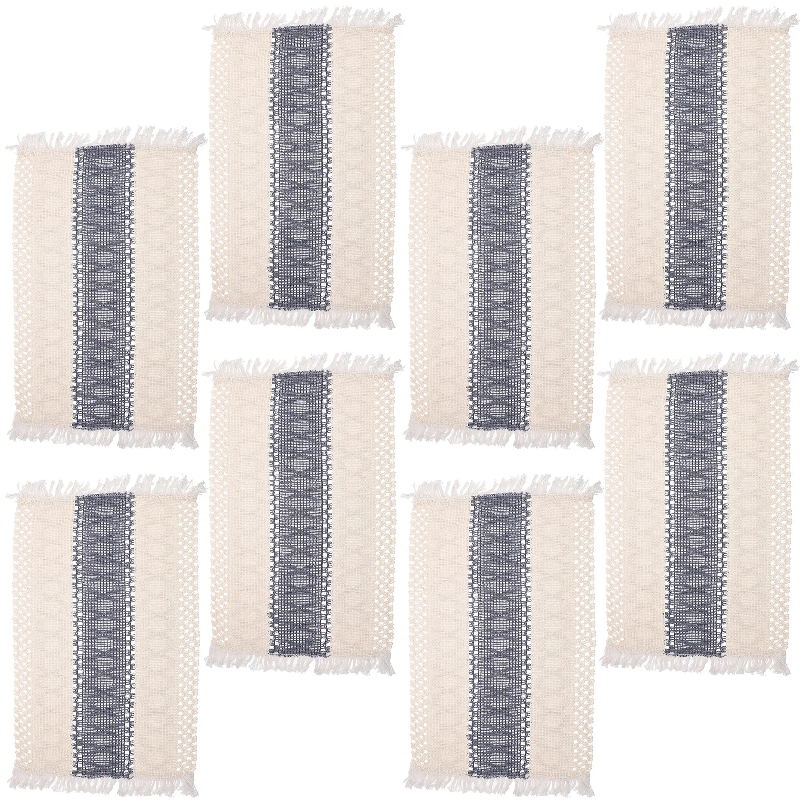 

8Pcs Cotton Linen Woven Placemats Tassel Heat Resistant Dining Table Mats Decorative Home Kitchen Rectangular Table Mats