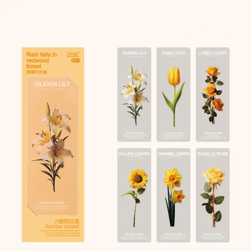 

6 pcs/pack Cute Flower Series Bookmarks Retro Transparent Pet Flower Leaves Bookmarks Natural Plants Originality Page Marker
