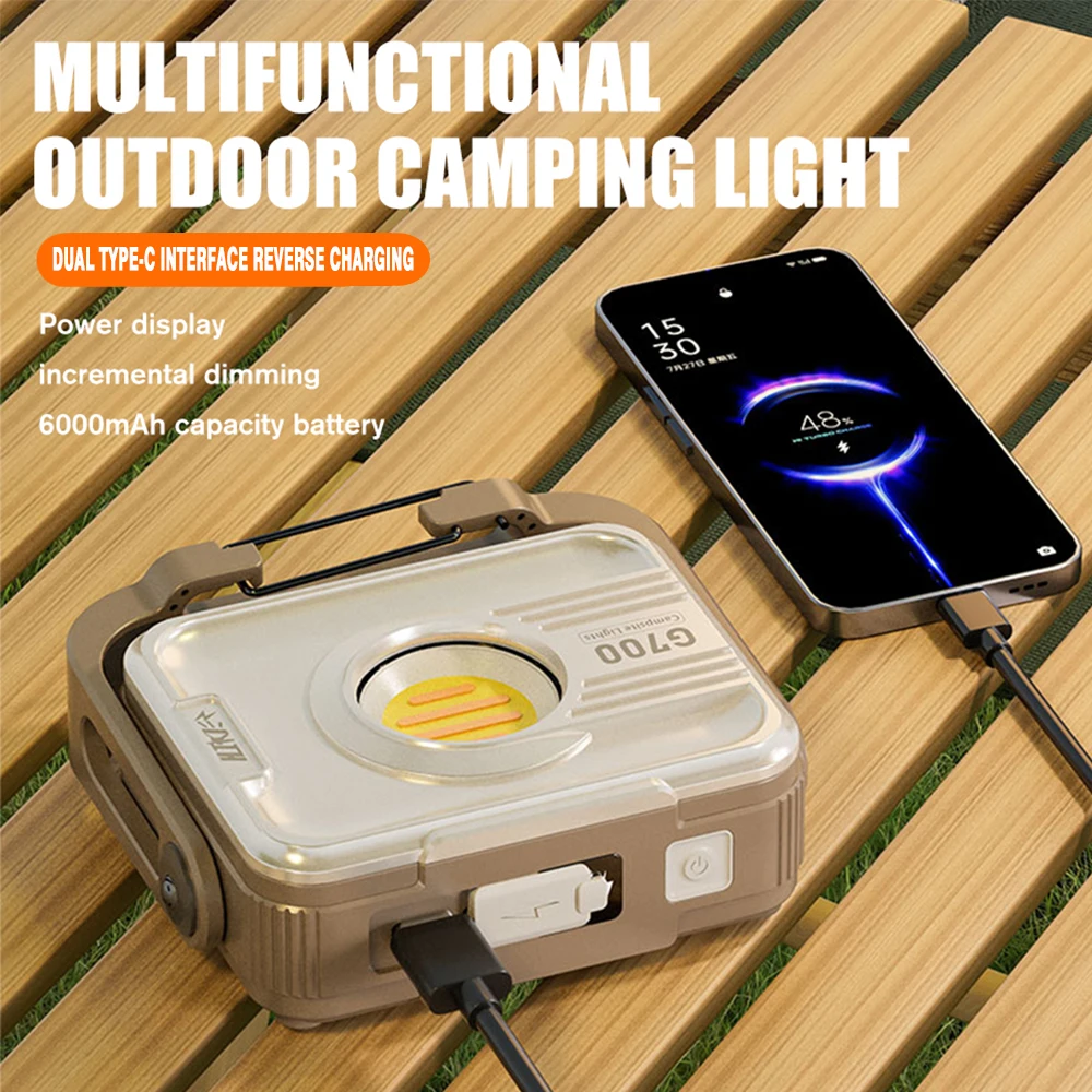 6000mAh Powerful LED Camping Lamp USB Rechargeable Handheld Work Light Infinite Dimming Outdoor Portable Camping Tent Lantern