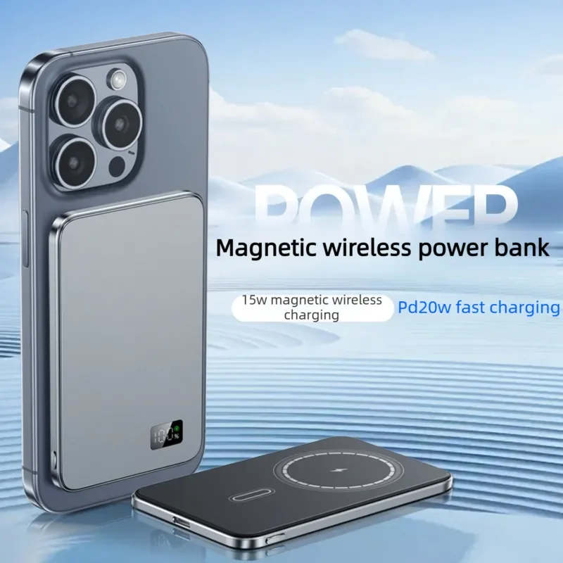 5000mAh/10000mAh 3-in-1 15W 마그네틱 무선 보조배터리 PD20W 초슬림 휴대용 충전기 (아이폰, 화웨이, 이어폰, 워치용)