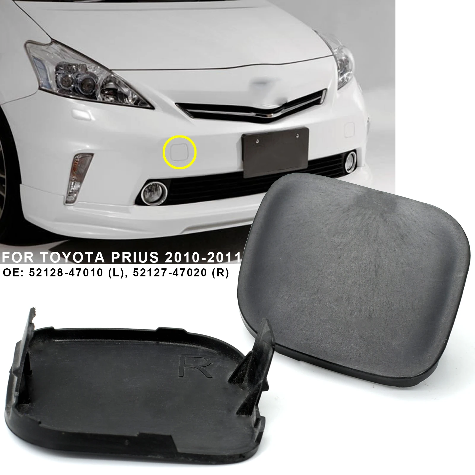 2 stücke Für Toyota Prius 2010-2011 Auto Abschlepphaken Auge Abdeckung Abschleppen Anhänger Kappe Ungegrundiert Schwarz Rechts Links kappen 52128-47010 52127-47020